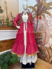 Gorgeous Pink Cotton Embroidery Shrug With Lehenga