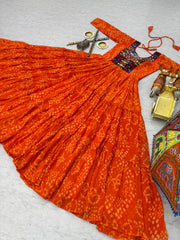 Navratri Festival Glorious Orange Georgette Gamthi Work Gown
