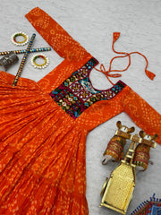 Navratri Festival Glorious Orange Georgette Gamthi Work Gown