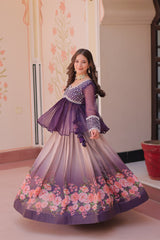 Designer Red Chiffon Beads Embroidered Top With Lehenga