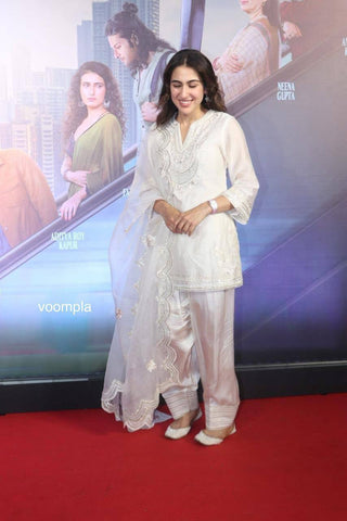 White Silk Embroidery Work Bollywood Style Palazzo Suit