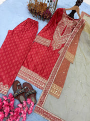 Pretty Red Color  Digital Printed Palazzo Suit