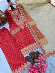 Pretty Red Color  Digital Printed Palazzo Suit