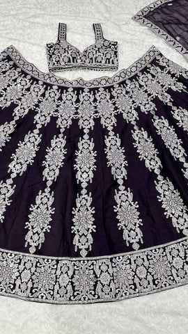Marriage Wear Violet Color Thread Work Silk Lehenga Choli