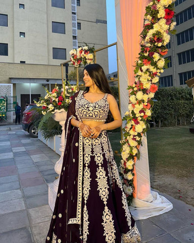 Marriage Wear Violet Color Thread Work Silk Lehenga Choli