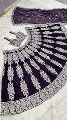 Marriage Wear Violet Color Thread Work Silk Lehenga Choli