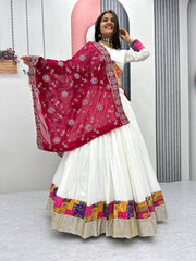 Wonderful White Cotton Jaccard Work Lehenga Choli