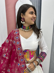 Wonderful White Cotton Jaccard Work Lehenga Choli