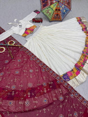 Wonderful White Cotton Jaccard Work Lehenga Choli