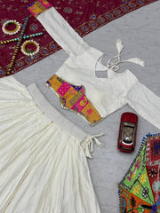 Wonderful White Cotton Jaccard Work Lehenga Choli