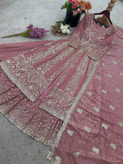 Gorgeous Pink Silk Sequence Work Top With Palazzo Suit
