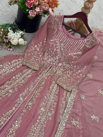 Gorgeous Pink Silk Sequence Work Top With Palazzo Suit