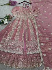 Gorgeous Pink Silk Sequence Work Top With Palazzo Suit