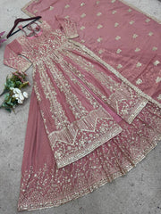 Gorgeous Pink Silk Sequence Work Top With Palazzo Suit