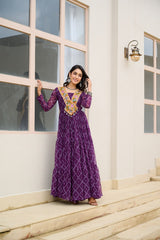 Stylish Yellow Georgette Bandhani Work Navratri Gown