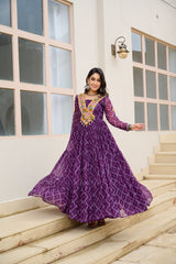 Stylish Yellow Georgette Bandhani Work Navratri Gown