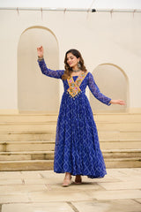 Stylish Yellow Georgette Bandhani Work Navratri Gown