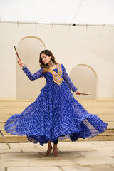 Stylish Yellow Georgette Bandhani Work Navratri Gown