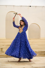 Stylish Yellow Georgette Bandhani Work Navratri Gown