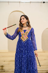 Stylish Yellow Georgette Bandhani Work Navratri Gown
