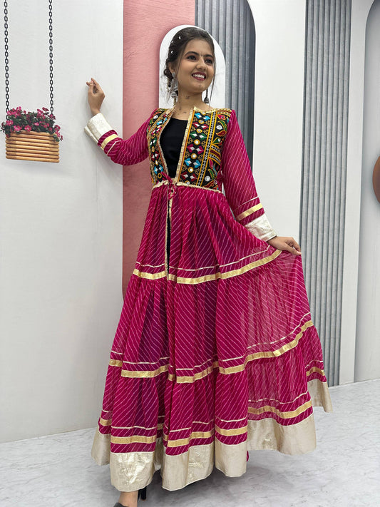 Alluring Pink Georgette Gamathi Work Gown