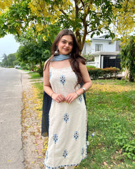 Gorgeous White Khadi Cotton Embroidery Salwar Suit