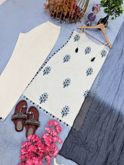 Gorgeous White Khadi Cotton Embroidery Salwar Suit