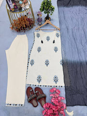 Gorgeous White Khadi Cotton Embroidery Salwar Suit