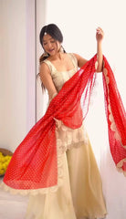 Exclusive Beige Crepe Silk Sequence Work Palazzo Suit