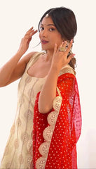 Exclusive Beige Crepe Silk Sequence Work Palazzo Suit