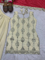 Exclusive Beige Crepe Silk Sequence Work Palazzo Suit