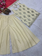 Exclusive Beige Crepe Silk Sequence Work Palazzo Suit