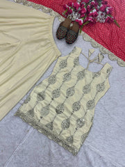Exclusive Beige Crepe Silk Sequence Work Palazzo Suit