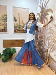 Navratri Special Blue Cotton With Embroidered Koti With Palazzo Suit