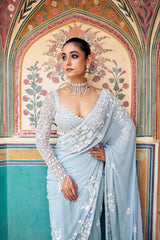 Lovely Sky Blue Georgette Thread Work Saree