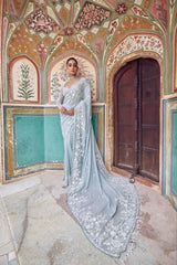 Lovely Sky Blue Georgette Thread Work Saree