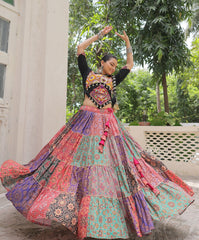Alluring Multicolor Cotton with Gamthi Embroidered Navratri Lehenga Choli