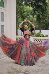 Alluring Multicolor Cotton with Gamthi Embroidered Navratri Lehenga Choli