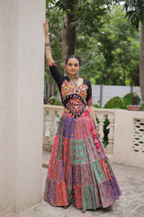 Alluring Multicolor Cotton with Gamthi Embroidered Navratri Lehenga Choli