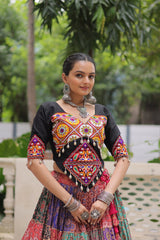 Alluring Multicolor Cotton with Gamthi Embroidered Navratri Lehenga Choli