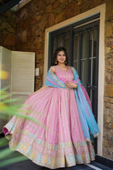 Glorious Pink Organza Digital Printed Anarkali Gown