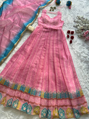 Glorious Pink Organza Digital Printed Anarkali Gown