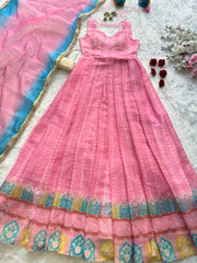 Glorious Pink Organza Digital Printed Anarkali Gown