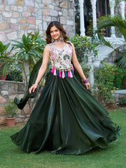 Rakhi Special Green Silk Embroidery Lehenga Choli