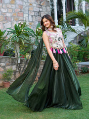 Rakhi Special Green Silk Embroidery Lehenga Choli