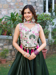Rakhi Special Green Silk Embroidery Lehenga Choli