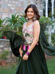 Rakhi Special Green Silk Embroidery Lehenga Choli