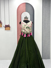 Rakhi Special Green Silk Embroidery Lehenga Choli