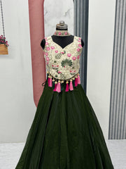 Rakhi Special Green Silk Embroidery Lehenga Choli