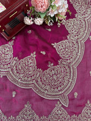 Trendy Wine Chiffon Thread Work Saree